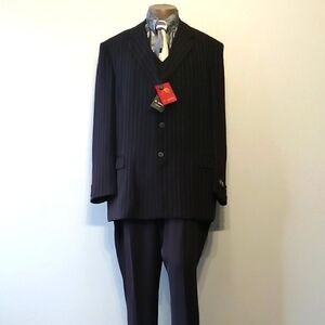 Italian Designed Classic 3pc Dark Brown Pinstripe Men's Suit by I.C. CANTO